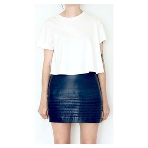 SANDRO Navy Moto Leather Mini Skirt